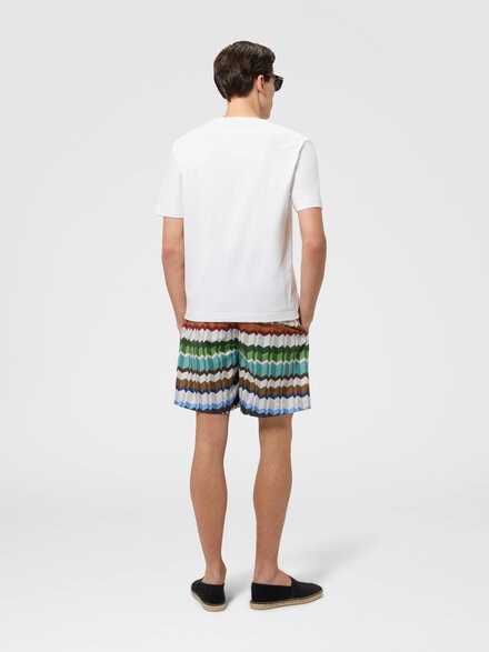 Cotton crewneck T-shirt with print and logo, White Multicoloured  - BS26WL00BJ00R6S01MI