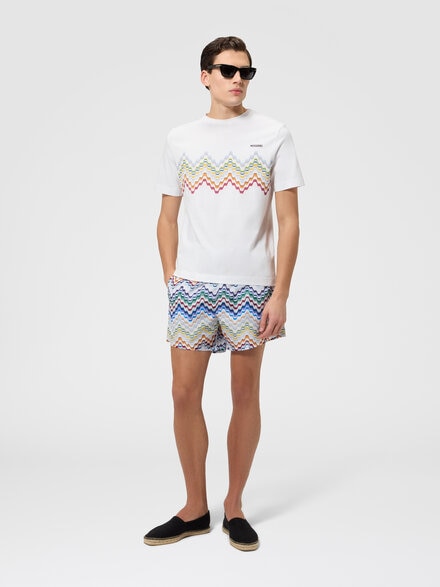 T-shirt girocollo in cotone con scritta logo, Multicolore  - BS26WL00BJ00R8S01ML