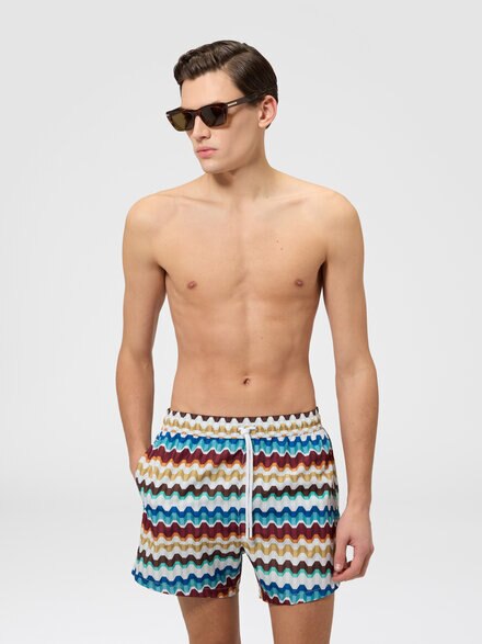 Printed swim shorts with Greek key motif, Multicoloured  - BS26WP00BW012HSMSP7
