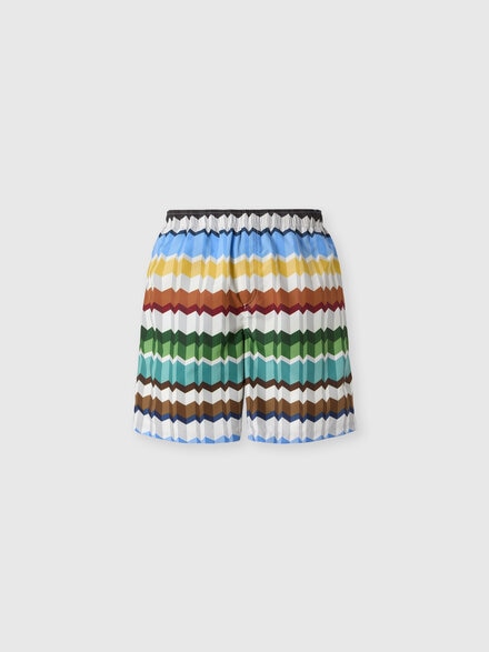 Long printed swim shorts with elastic waistband, Multicoloured  - BS26WP01BW012DSMSP4