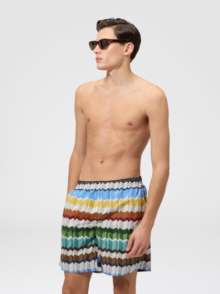 Long printed swim shorts with elastic waistband, Multicoloured  - BS26WP01BW012DSMSP4
