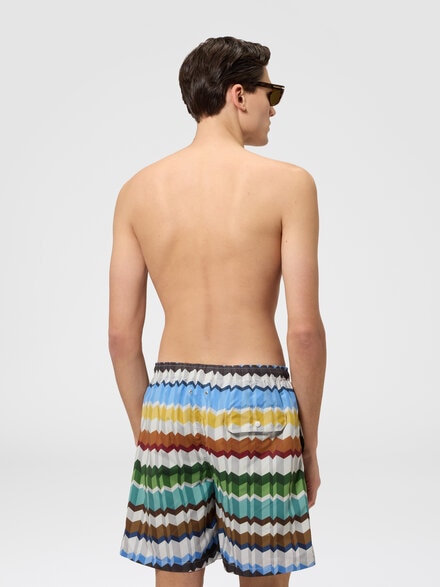 Long printed swim shorts with elastic waistband, Multicoloured  - BS26WP01BW012DSMSP4