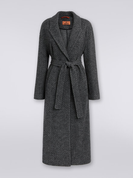 Wool coat with herringbone pattern, Black    - DC23WC00BT003OS91HG