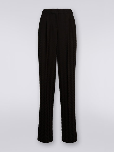 Pantalones clásicos de confección raschel con motivo de espigas, Negro    - DC23WI00BR00JE93911