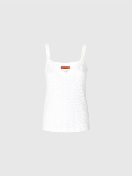 Tone-on-tone zigzag cotton and viscose tank tops, White  - DC25SK00BR00JC10601