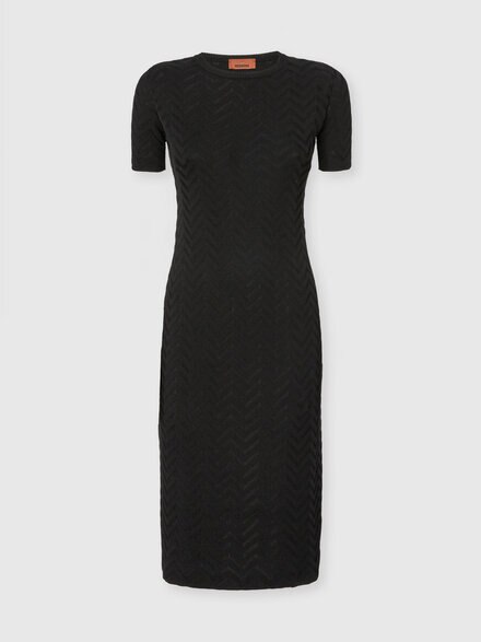 コットン＆ビスコース シェブロン ミディドレス, ブラック - DC26SG02BK01H2S91RY