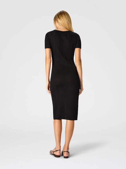 コットン＆ビスコース シェブロン ミディドレス, ブラック - DC26SG02BK01H2S91RY