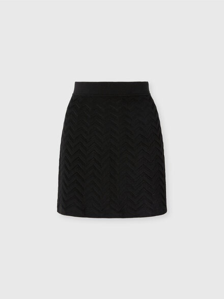 Stretch Chevron Cotton and Viscose Mini Skirt, Black - DC26SH00BK01H2S91RY