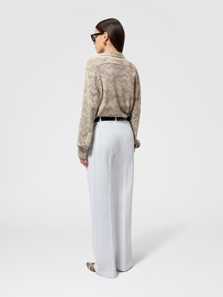 Klassische Hose aus Baumwolle und Viskose mit Ton-in-Ton-Zickzackmuster, Wei&szlig;  - DC26SI00BR012214001