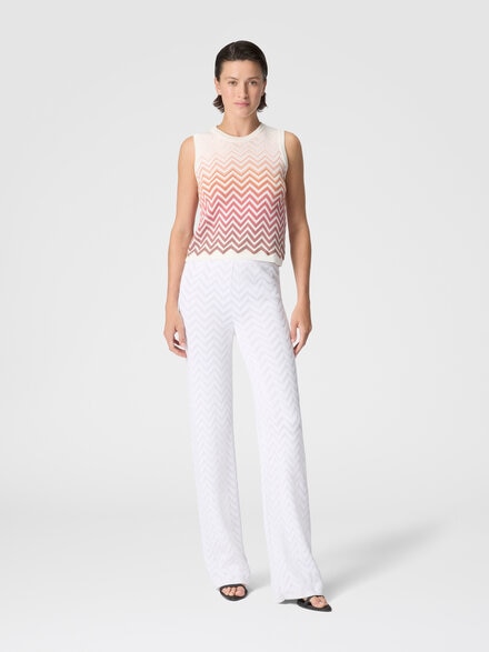Straight-Leg Stretch Chevron Cotton and Viscose Trousers, White  - DC26SI01BK01H2S01KO