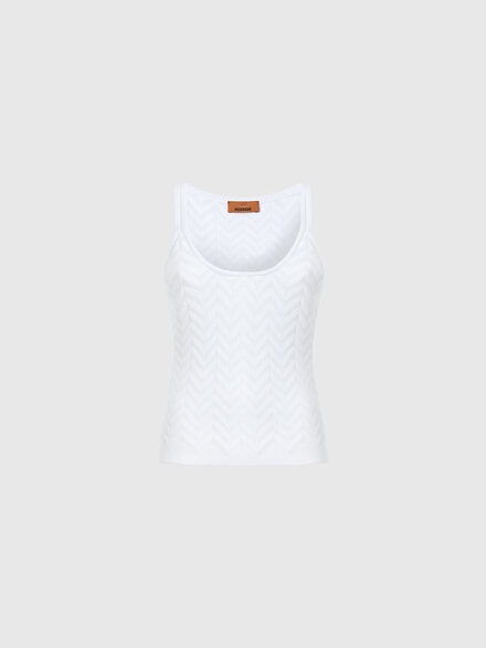Canottiera stretch in cotone e viscosa chevron, Bianco  - DC26SK00BK01H2S01KO