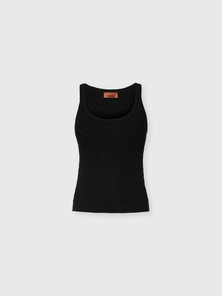 Elastisches Tanktop aus Baumwolle und Viskose mit Fischgrätmuster, Schwarz - DC26SK00BK01H2S91RY