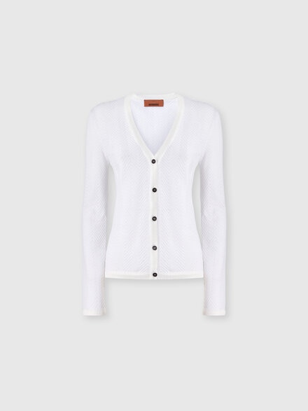 Tone-on-Tone Zigzag Cotton and Viscose Cardigan, White  - DC26SM00BR012214001