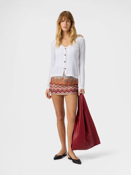 Tone-on-Tone Zigzag Cotton and Viscose Cardigan, White  - DC26SM00BR012214001