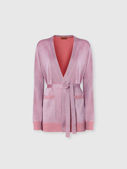Cardigan in viscosa lam&eacute; con cintura, Lilla& Rosa  - DC26SM02BK01H3S30G3