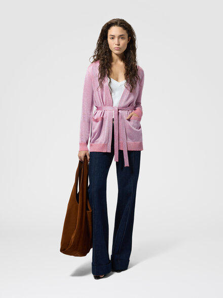 Cardigan in viscosa lam&eacute; con cintura, Lilla& Rosa  - DC26SM02BK01H3S30G3
