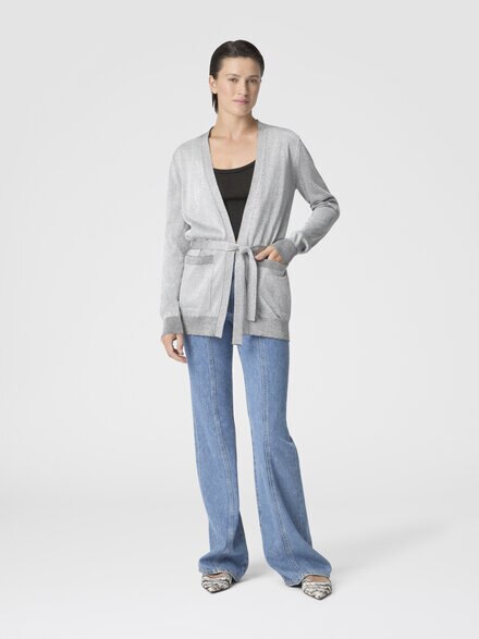 Viscose Lamé Cardigan with Belt, Light Blue - DC26SM02BK01H3S91RV