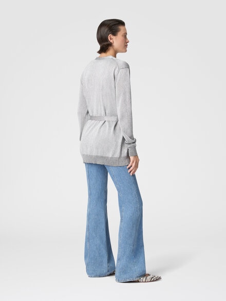 Viscose Lamé Cardigan with Belt, Light Blue - DC26SM02BK01H3S91RV