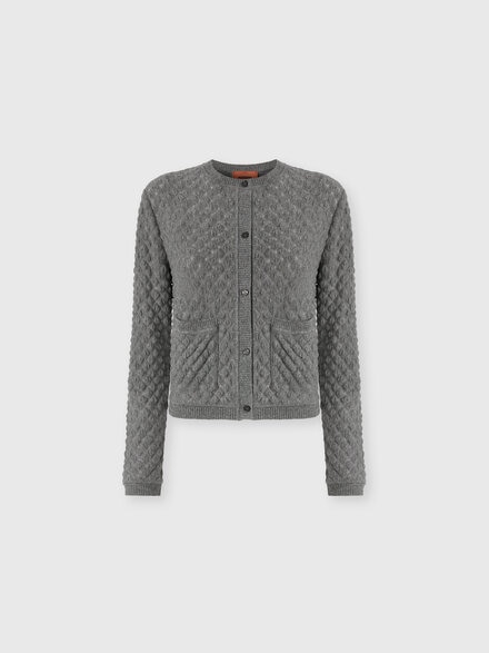 Cashmere Cardigan with Lace Pattern, Grey - DC26SM05BR0151S91RS