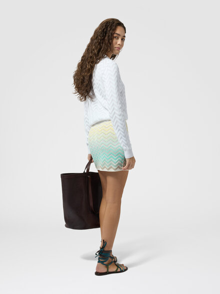 Pullover girocollo stretch in cotone e viscosa chevron, Bianco  - DC26SN00BK01H2S01KO