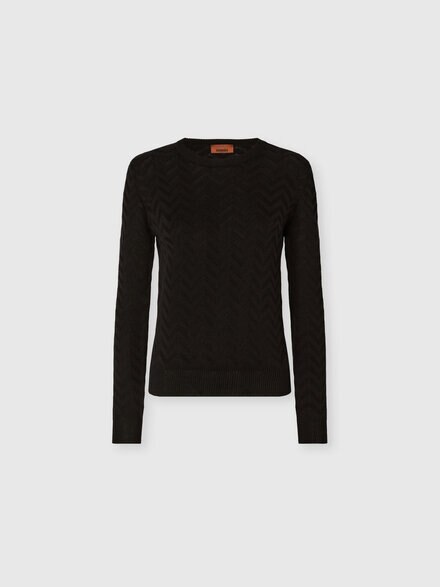 Stretch Chevron Cotton and Viscose Crewneck Sweater, Black - DC26SN00BK01H2S91RY