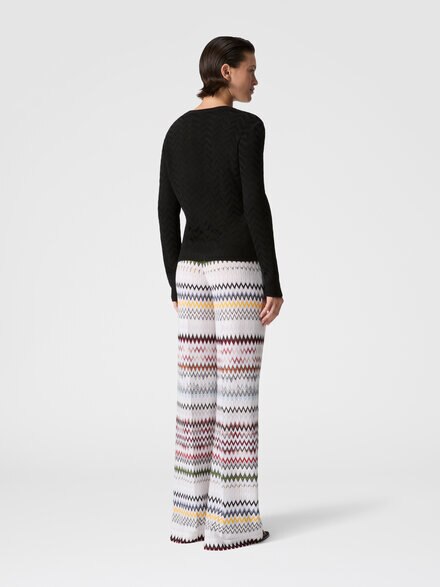 Stretch Chevron Cotton and Viscose Crewneck Sweater, Black - DC26SN00BK01H2S91RY