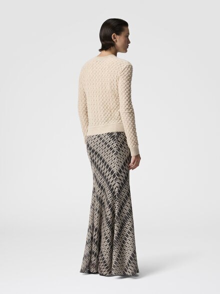 Cashmere Crewneck Sweater with Lace Pattern, Beige - DC26SN05BR0151S01KD