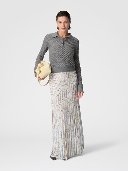 カシミヤ レースモチーフ ポロ, グレー - DC26SN06BR0151S91RS