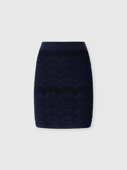 Minifalda zig zag en viscosa y lana, Azul Marino  - DC26WH00BK01JZS72R9