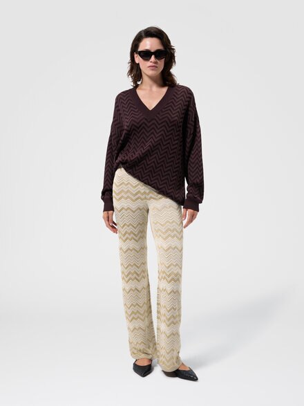 Pantal&oacute;n recto zig zag en viscosa y lana, Beige - DC26WI00BK01JZS01MS