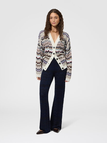 Zig zag viscose and wool straight-leg trousers, Navy Blue  - DC26WI00BK01JZS72R9