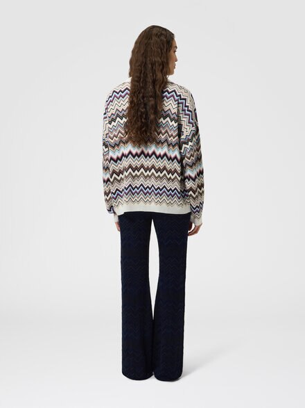 Zig zag viscose and wool straight-leg trousers, Navy Blue  - DC26WI00BK01JZS72R9