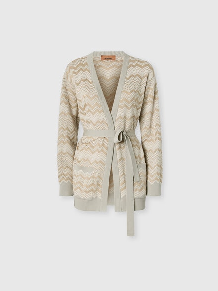Cardigan zig zag en viscose et laine avec ceinture, Beige - DC26WM00BK01JZS01MS