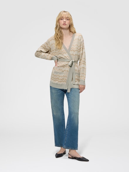 Cardigan zig zag en viscose et laine avec ceinture, Beige - DC26WM00BK01JZS01MS