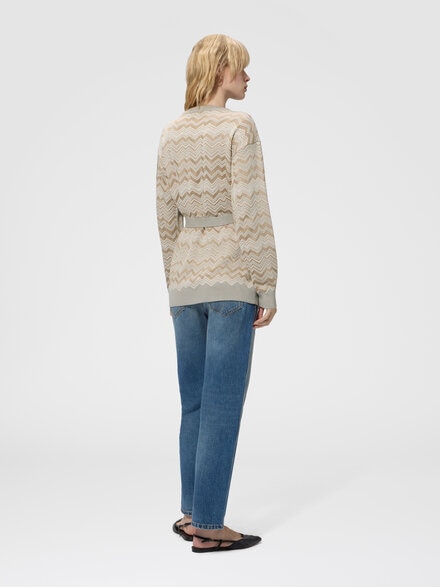 Cardigan zig zag en viscose et laine avec ceinture, Beige - DC26WM00BK01JZS01MS
