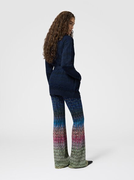 Cardigan aus Viskose und Wolle mit Zig Zag-Muster und G&uuml;rtel, Marineblau  - DC26WM00BK01JZS72R9