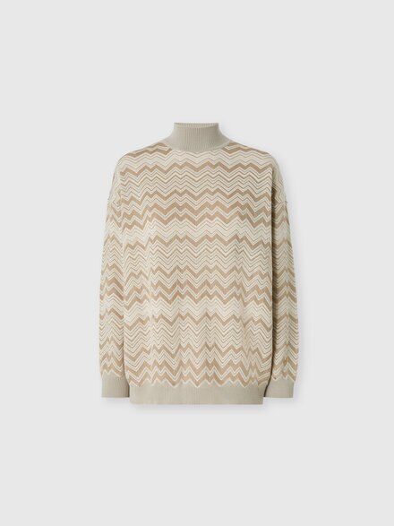 Maglia a collo alto in viscosa e lana zig zag, Beige - DC26WN00BK01JZS01MS