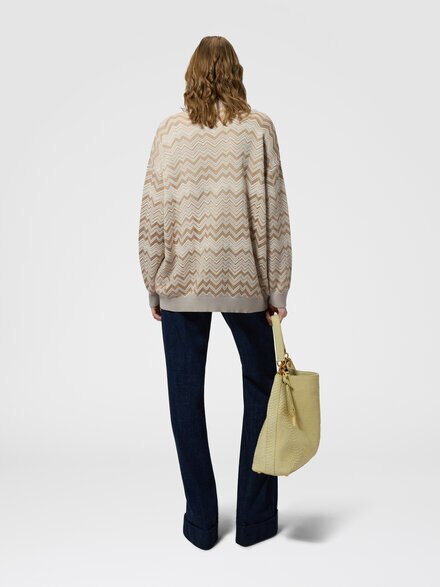 Maglia a collo alto in viscosa e lana zig zag, Beige - DC26WN00BK01JZS01MS