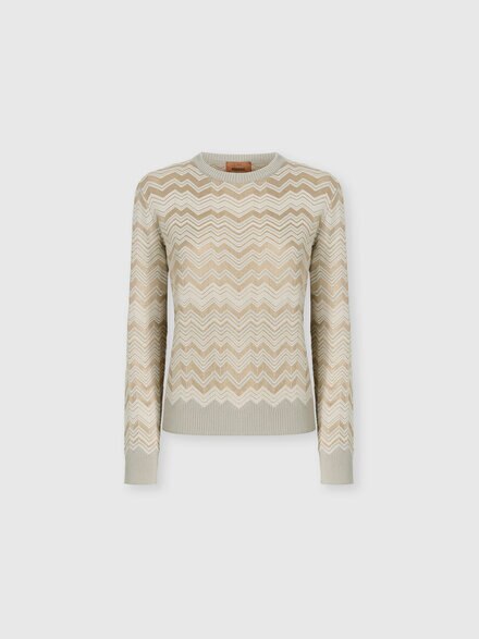 Jersey de cuello redondo zig zag en viscosa y lana, Beige - DC26WN02BK01JZS01MS