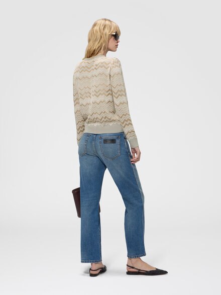 Jersey de cuello redondo zig zag en viscosa y lana, Beige - DC26WN02BK01JZS01MS