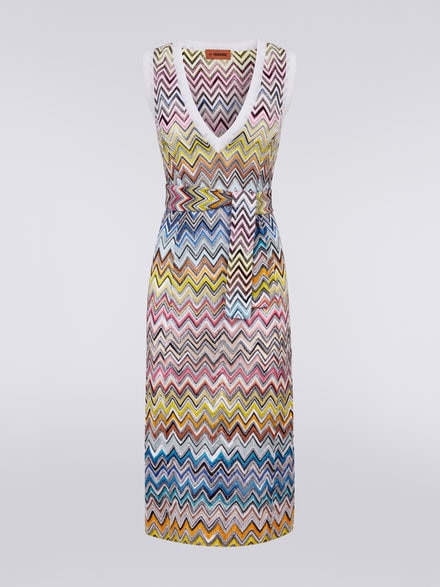 Longuette sheath dress in chevron knit, Multicoloured  - DS23SG14BR00JUSM8K2
