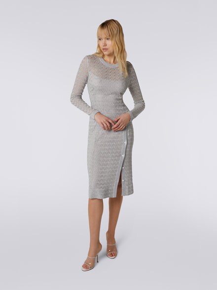 Lace-effect longuette dress with lamé, Silver & Grey Lamé - DS23SG1NBR00JVS91D8