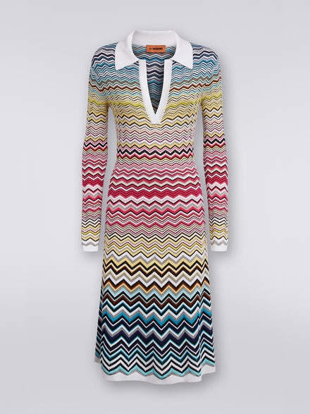 Cotton and viscose chevron longuette dress, Multicoloured  - DS23SG26BK022HSM8N6
