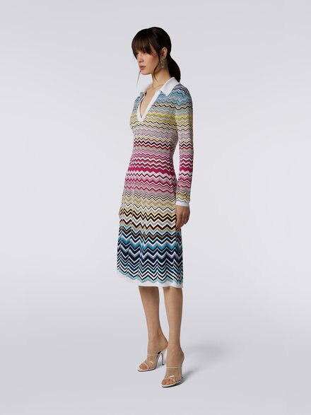 Cotton and viscose chevron longuette dress, Multicoloured  - DS23SG26BK022HSM8N6