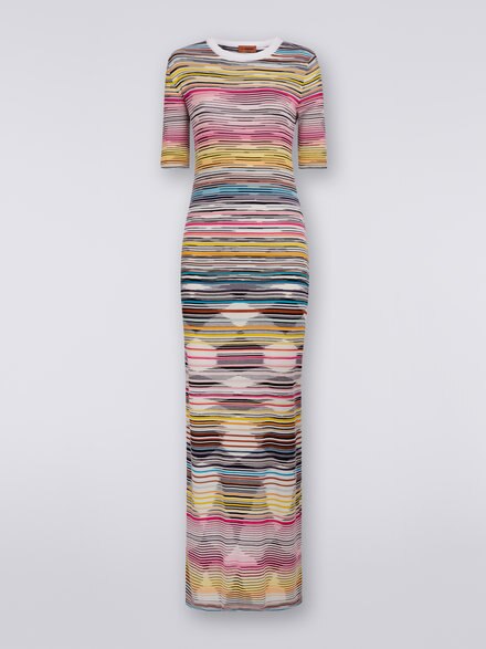 Wool and viscose short-sleeved long dress, Multicoloured - DS23SG2BBK020ISM8M2