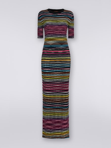 Wool and viscose short-sleeved long dress, Multicoloured - DS23SG2BBK020ISM8M3