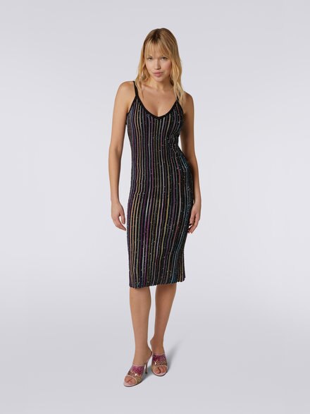 Striped fitted dress with sequins, Black & Multicoloured - DS23SG2CBK023QS91E3
