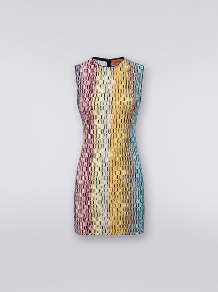 Sleeveless mini-dress with Greek fret motif and lamé, Multicoloured Lamé - DS23SG2VBR00K9SM8KU