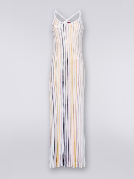 Vestido largo de punto acanalado con lentejuelas, Blanco & Multicolor   - DS23SG4MBK023RS0178