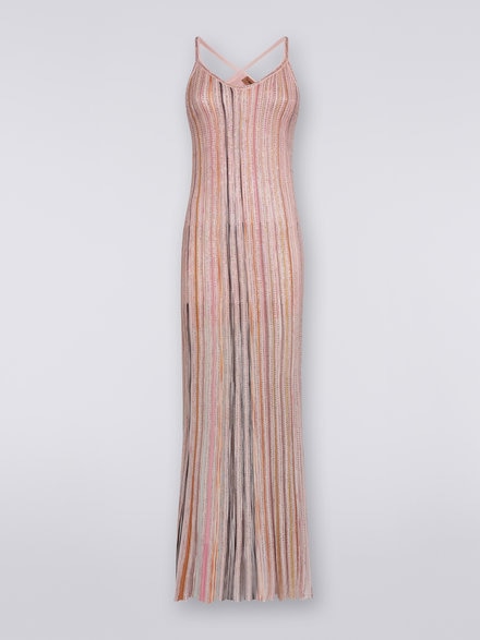 Long ribbed knit dress with sequins, Pink & Multicoloured - DS23SG4MBK023RS30B0